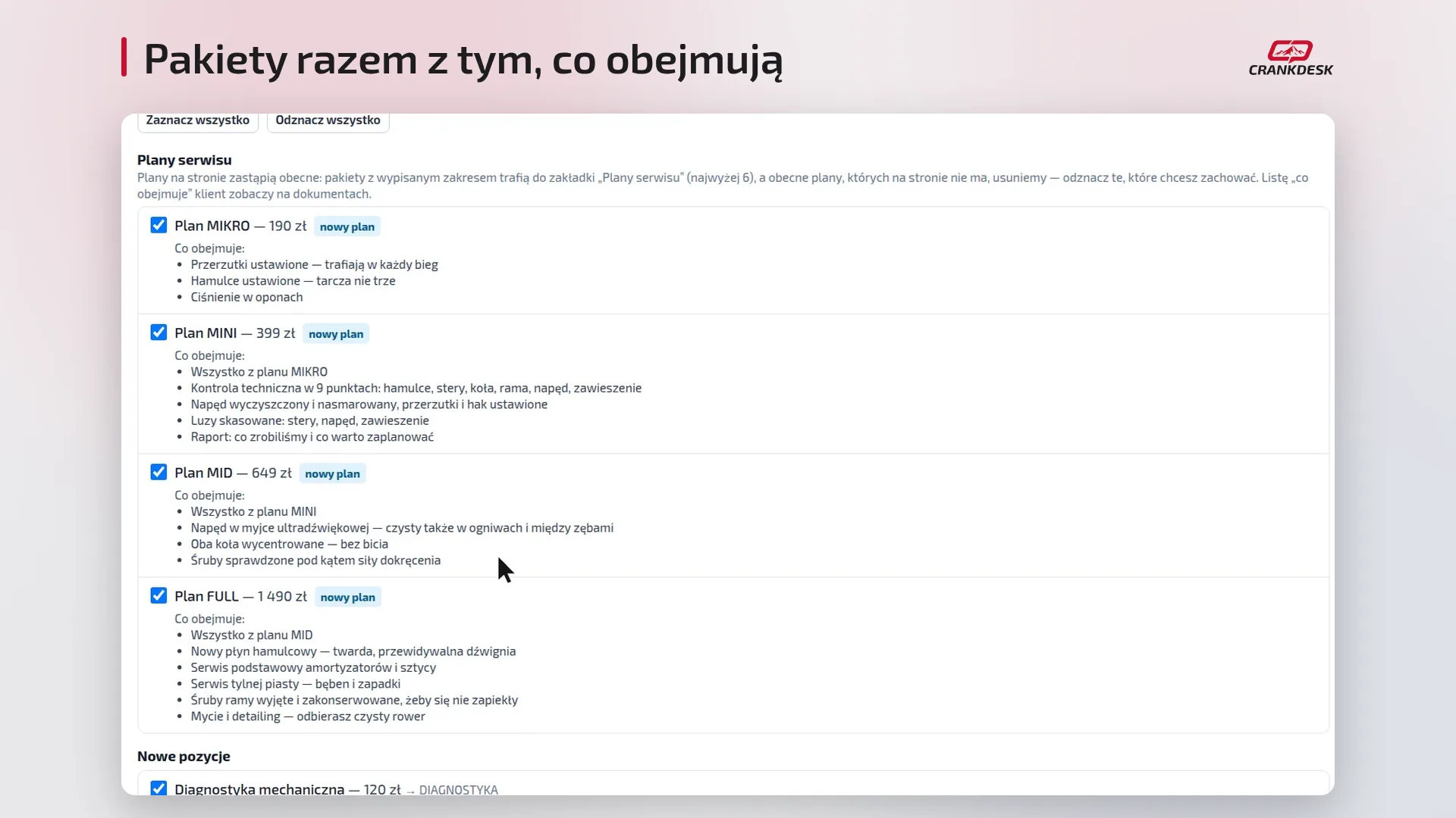 Kadr z filmu: Twój cennik w CrankDesk — cennik ze strony warsztatu w programie