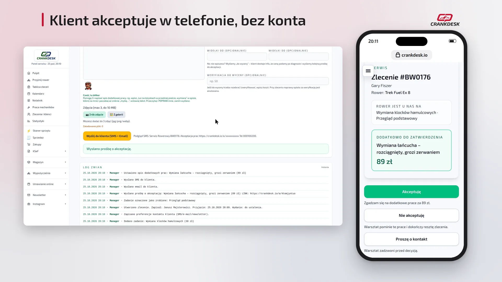 Kadr z filmu: Jedno zlecenie w CrankDesk — od przyjęcia roweru do wydania